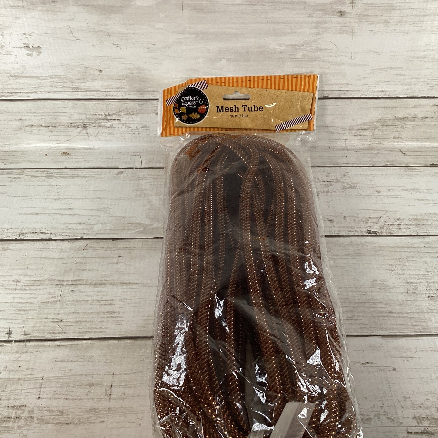 DT Fall Craft Supply - Brown Metallic Mesh Tube Ribbon 3ft