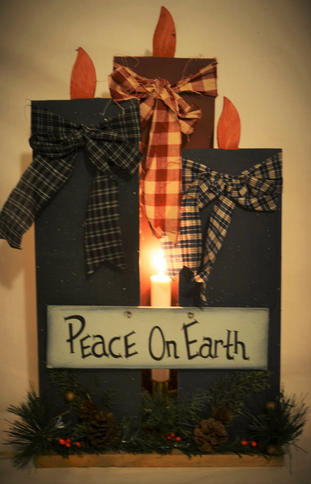 AG DesignsChristmas Decor - Prim Country Chunky Wood Lighted Candles - Peace