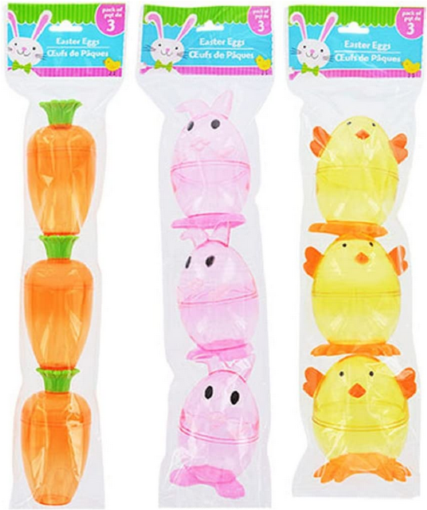 AGD Easter Craft Supply - Plastic Candy Egg Rabbit Carrot Containers 3pks