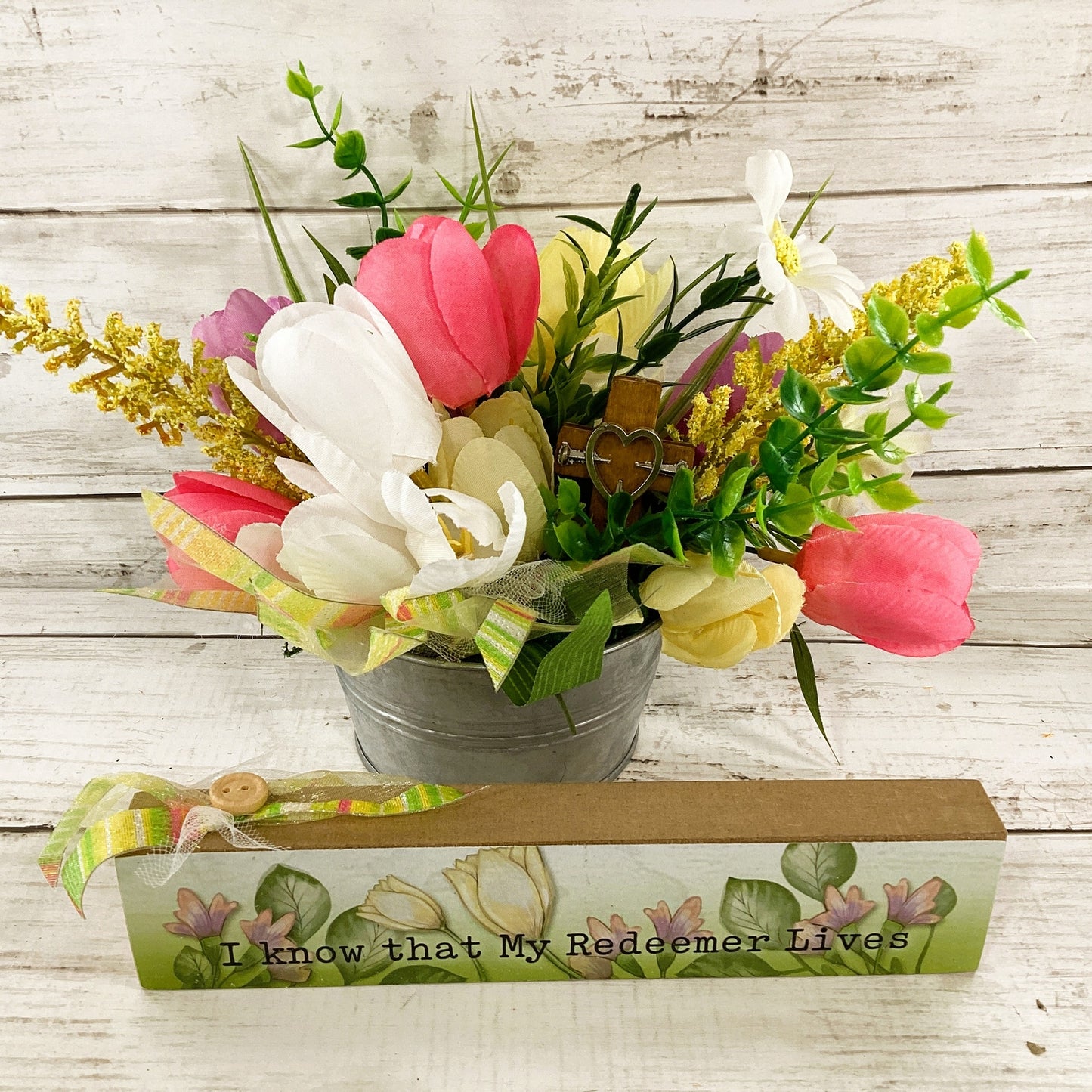 AGD Easter Spring Decor - Redeemer Lives Tulip Flowers SMALL Floral Display