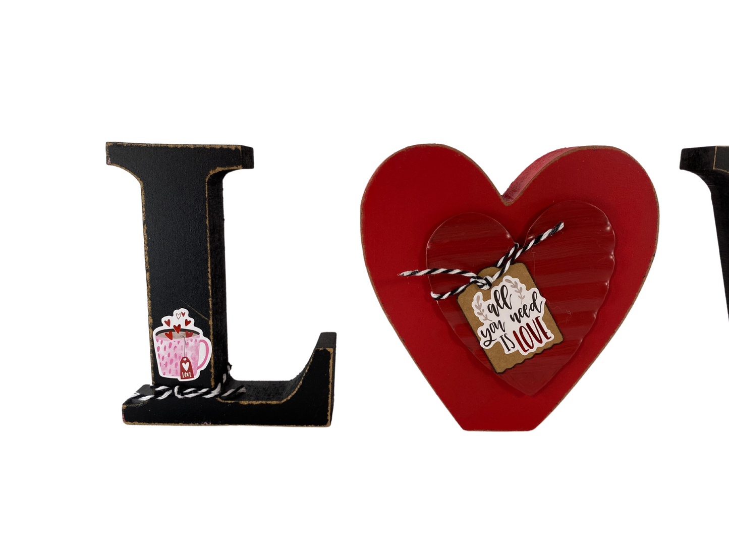 Valentines Decor - Chunky Wood Heart Love Letter Word Tabletop Display