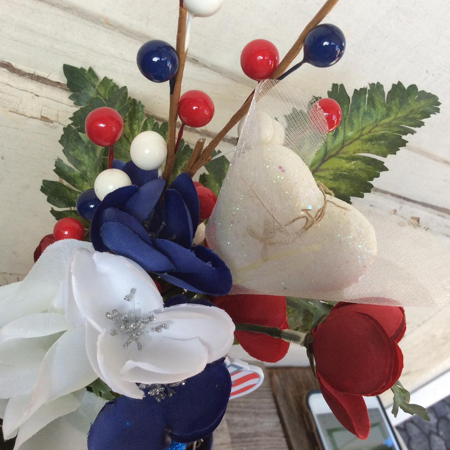 AGD Patriotic Decor - American Heart Cross Small Floral Centerpiece