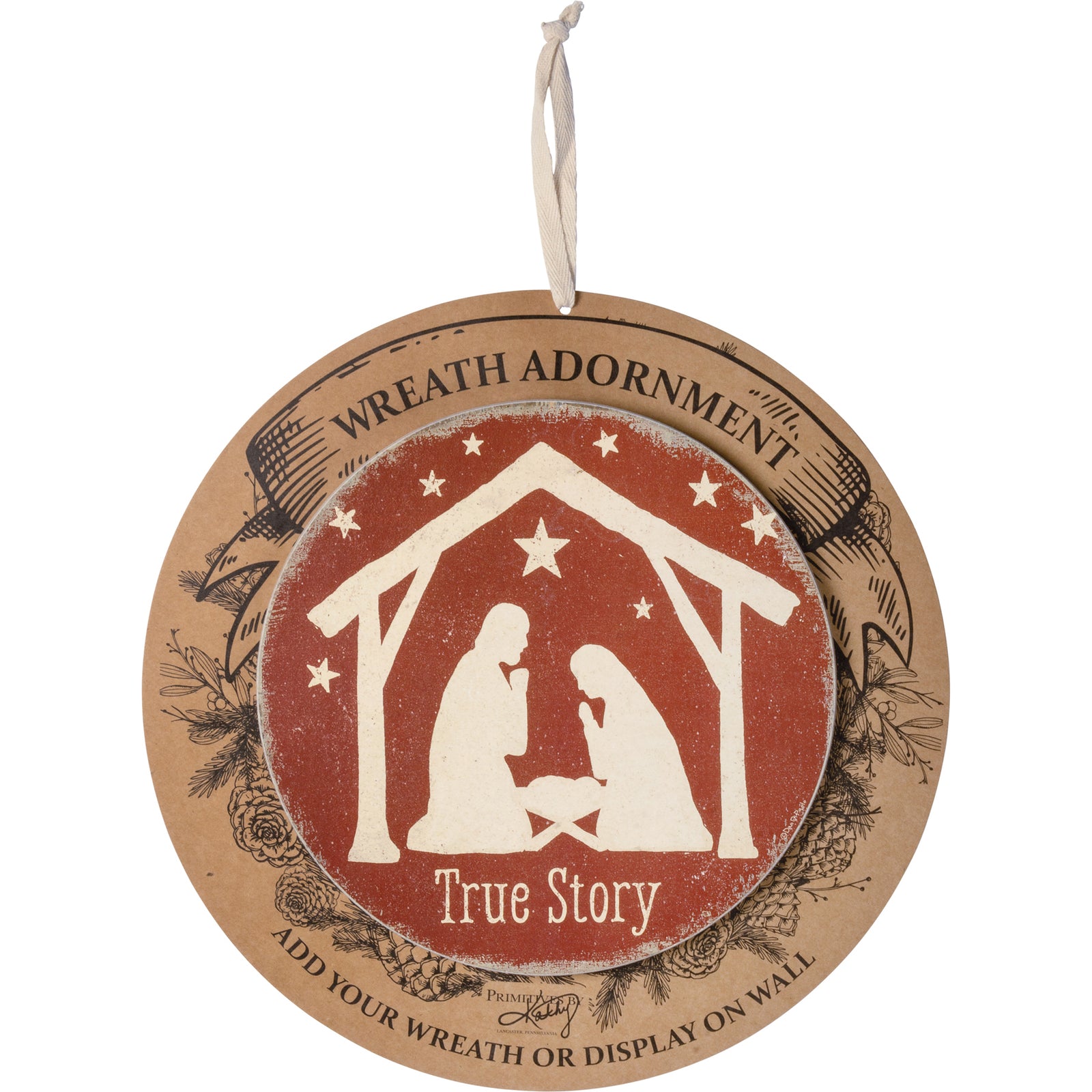 PBK Christmas Decor - True Story Nativity Family Wreath Inset Sign