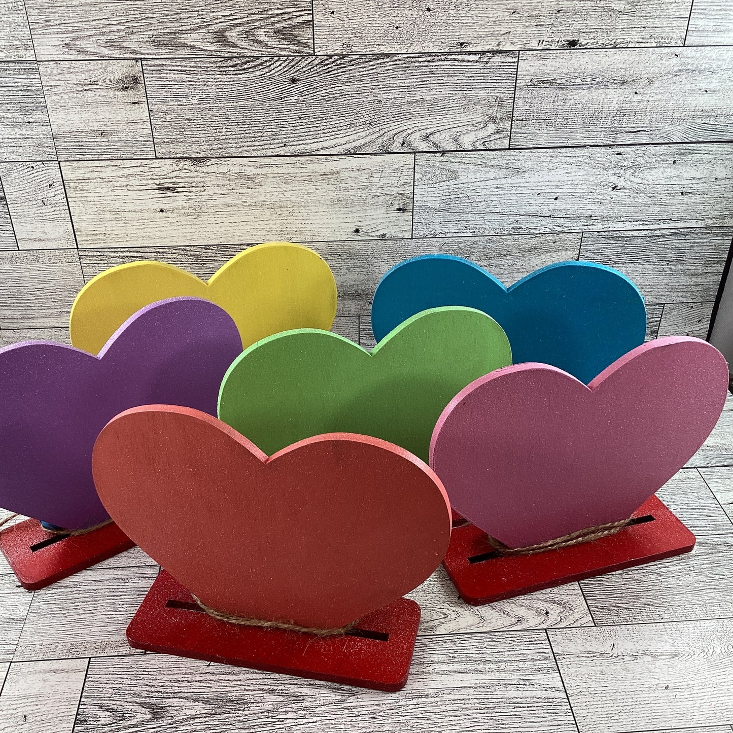 AGD Valentines Decor - Conversational Hearts Painted Layer Wood Sitters 6pc Set