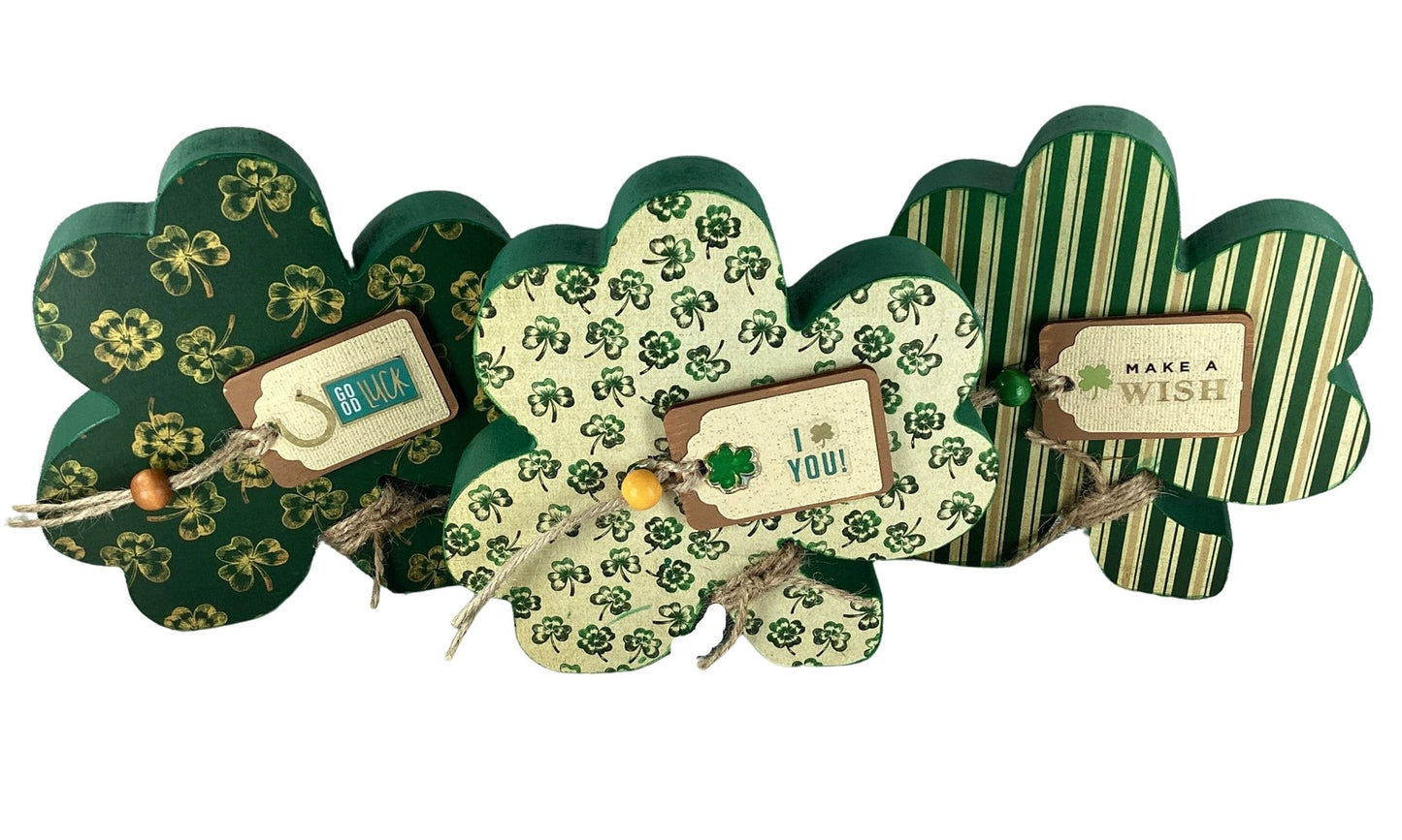 AGD Saint Patrick Decor - Chunky Wood Shamrock Sitter 3pc Set