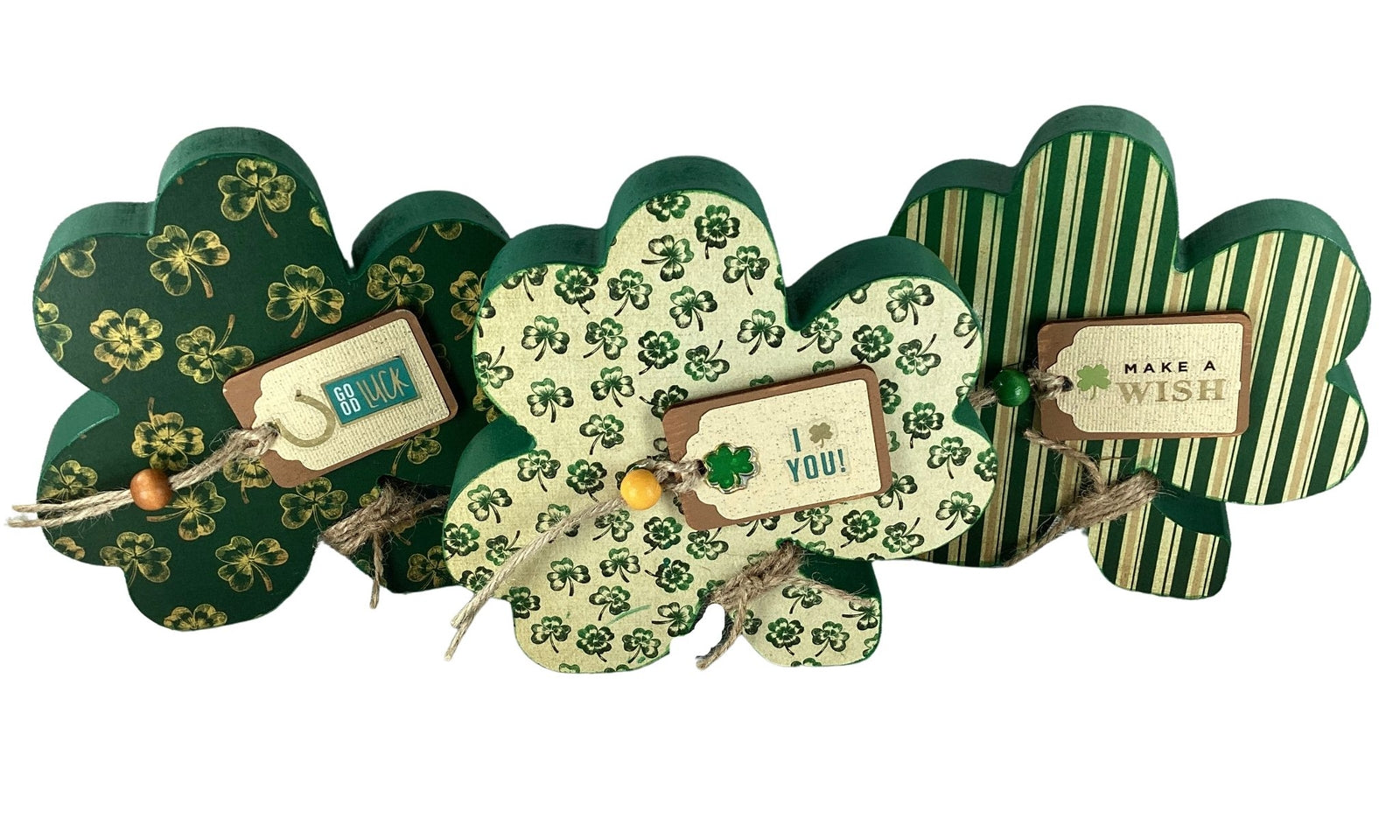 AGD Saint Patrick Decor - Chunky Wood Shamrock Sitter 3pc Set