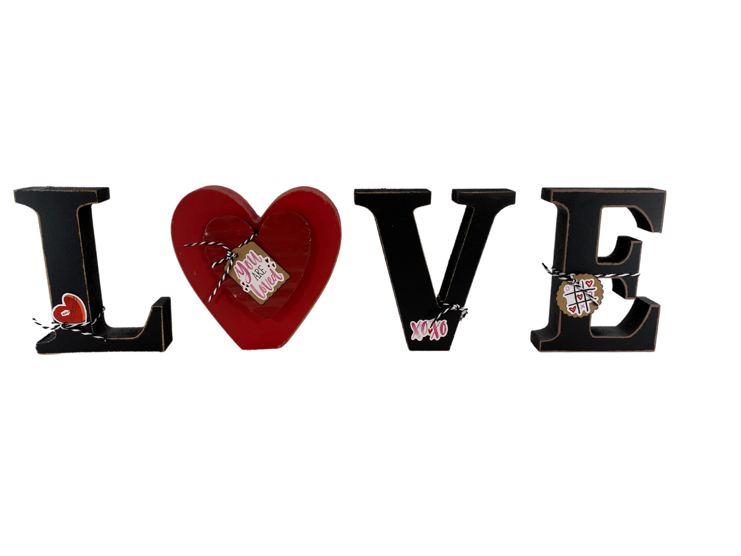 Valentines Decor - Chunky Wood Heart Love Letter Word Tabletop Display