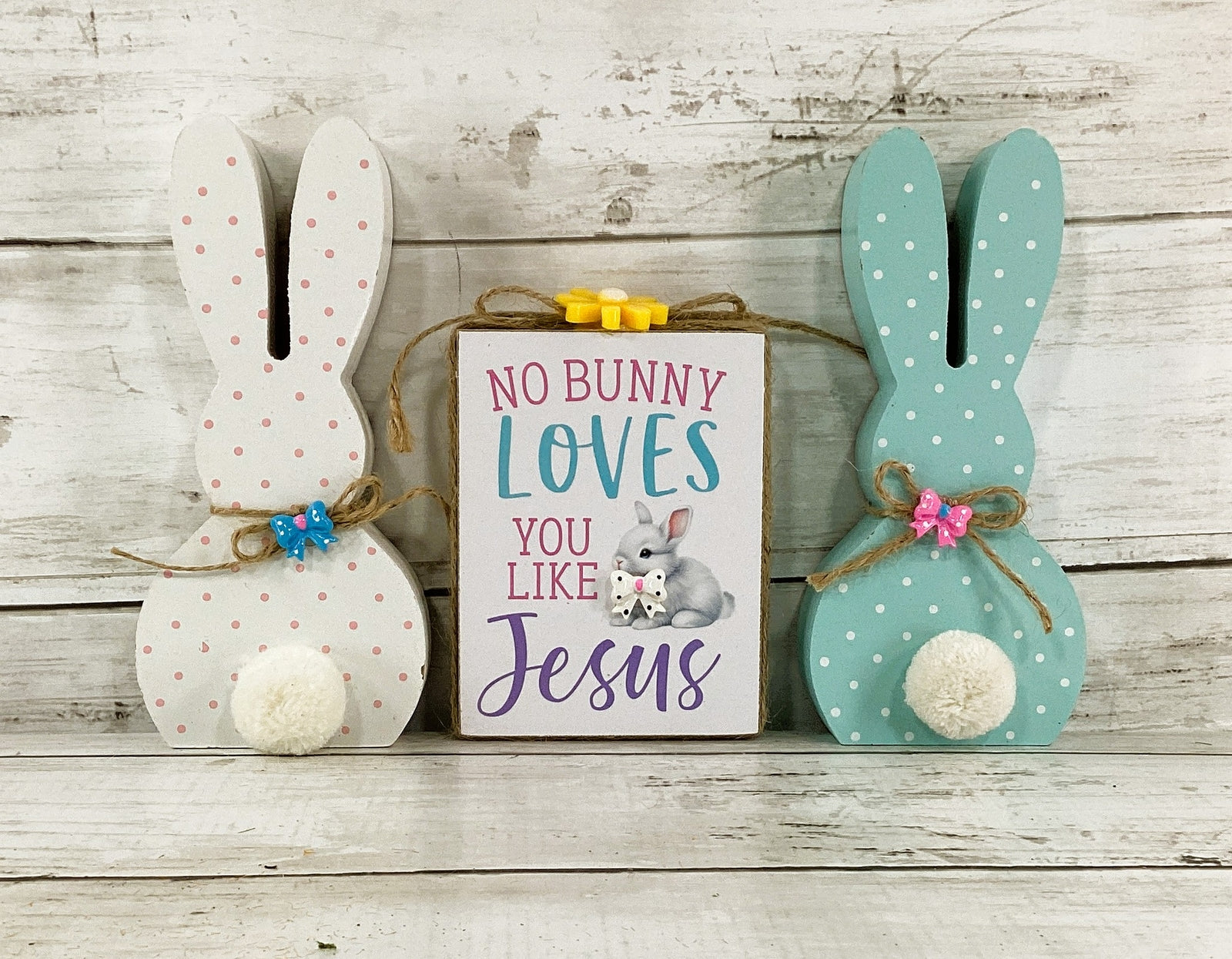 AGD Easter Decor - Chunky Wood Pastel Bunny Jesus Loves You 3pc Set