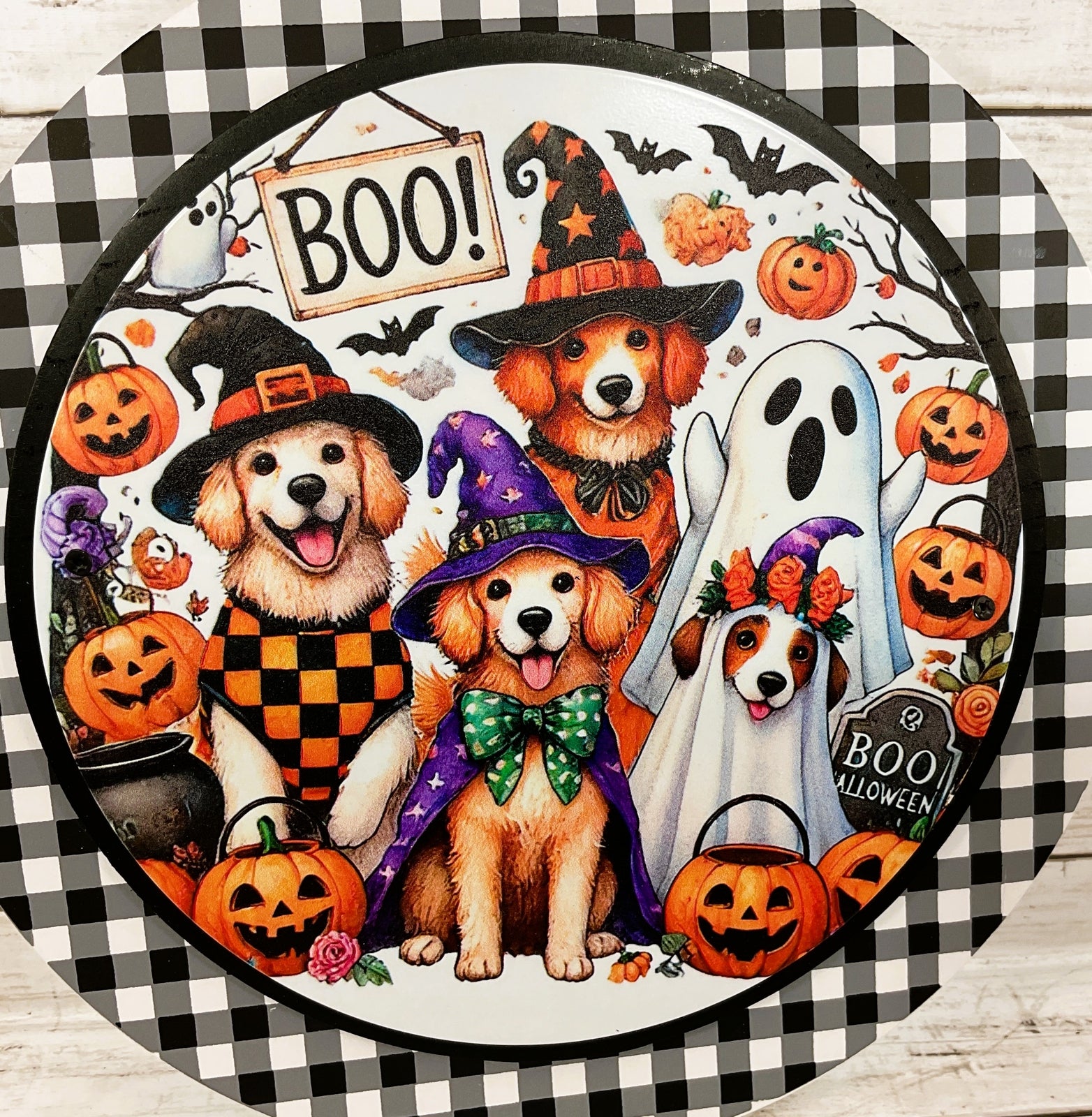 AGD Halloween Decor - Boo Golden Retriever Dog Door Wall Wreath Sign 10in