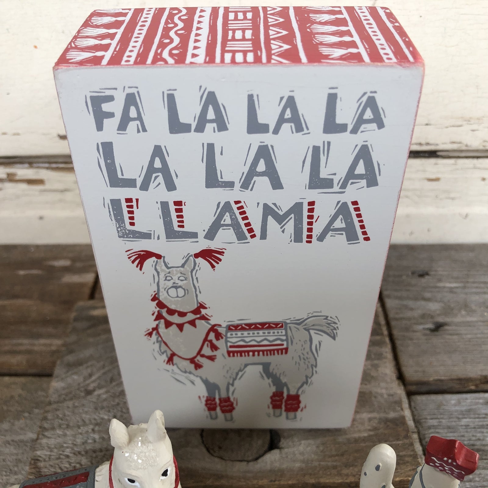 Gerson Christmas Decor - Resin Llama & Sign 3pc Bundle