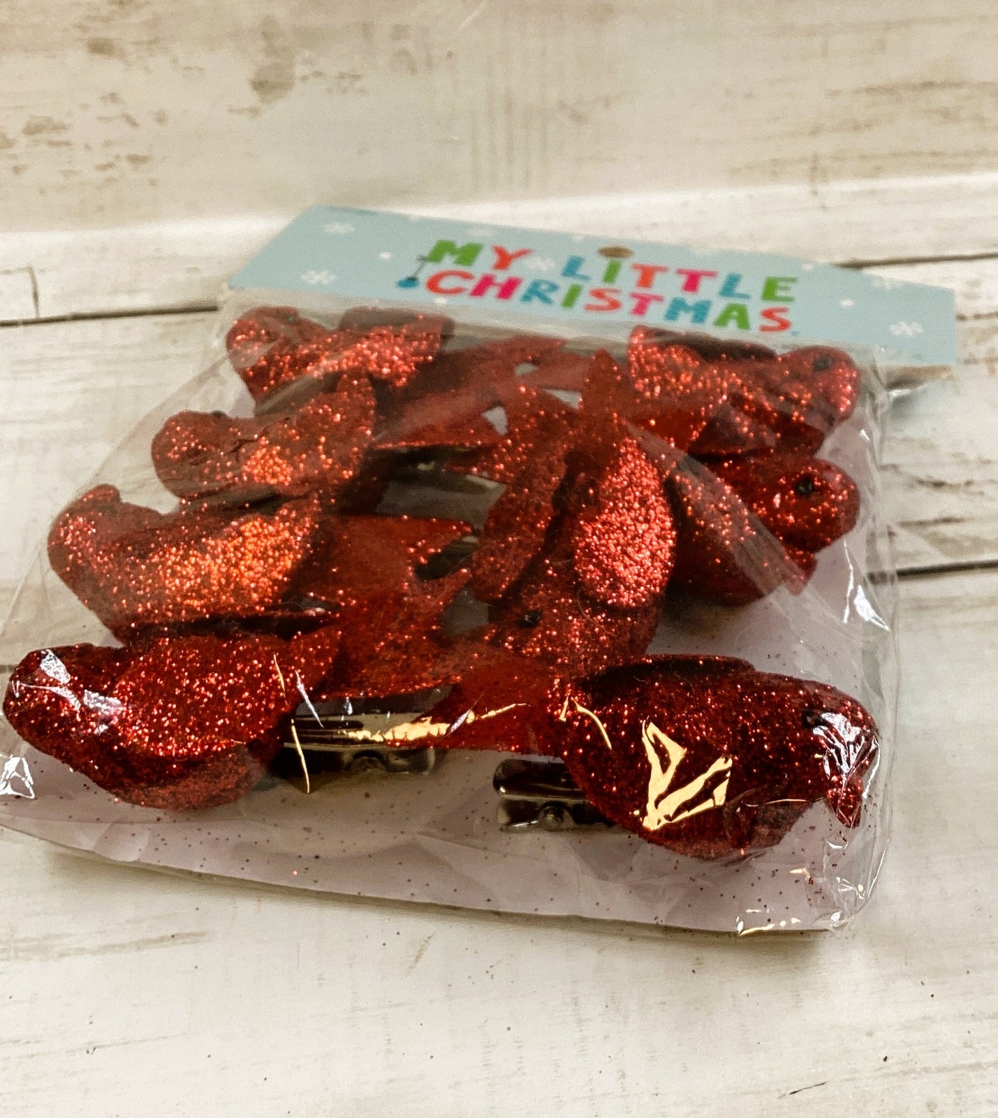 HL Christmas Decor - Mini Tree Plastic Red Glitter Cardinal Ornament 8pc