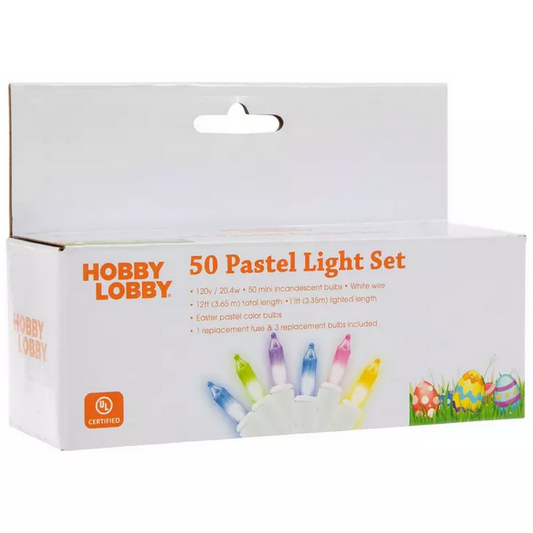 HL Easter Decor - 50 Bulb Pastel Light Strand White Wire 12ft