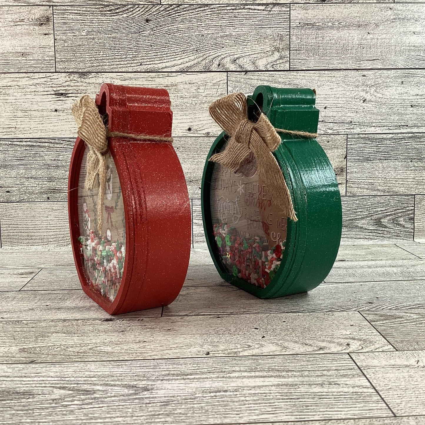 Christmas Decor -  Ornament Shape Chunky Wood Dry Shaker 2pc Set