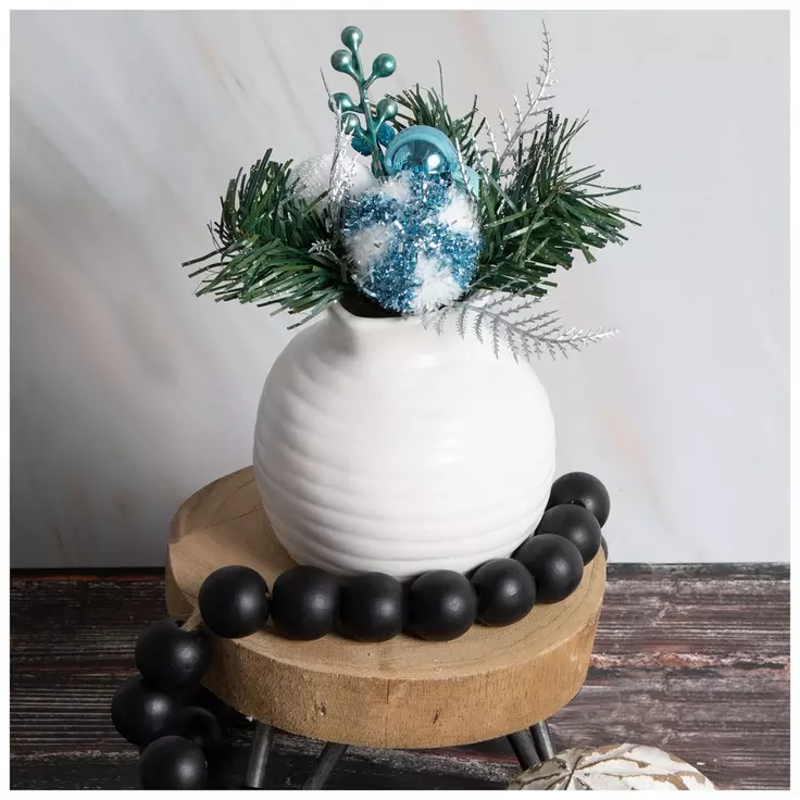 HL Christmas Craft Supply - Blue White Peppermint Pine Pick 10pc