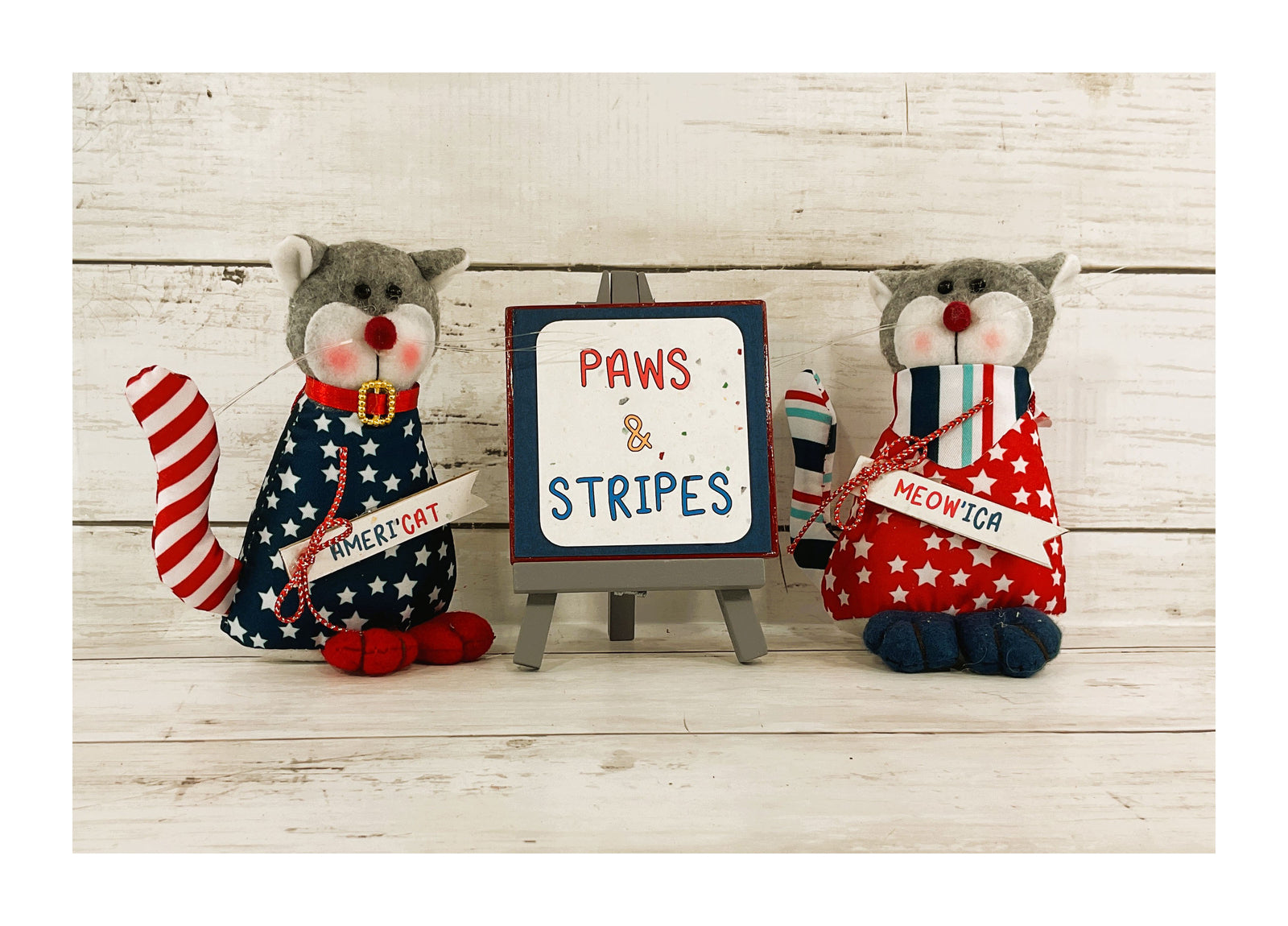 AGD Patriotic Decor- Funny Cat Theme July 4th Sitters and Sign 3pc Set