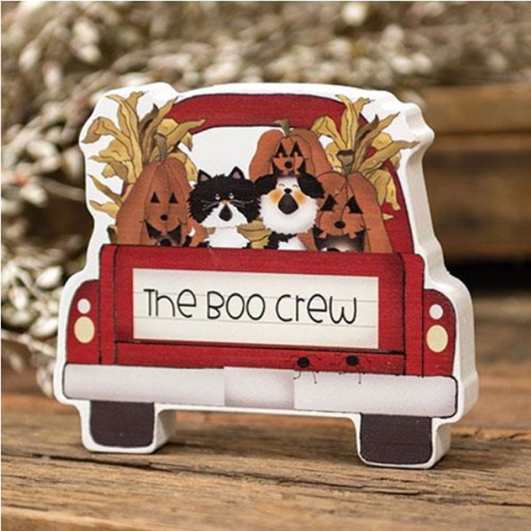 CWI Halloween Decor - Boo Crew Dog Cat Pet Chunky Wood Truck Sitter