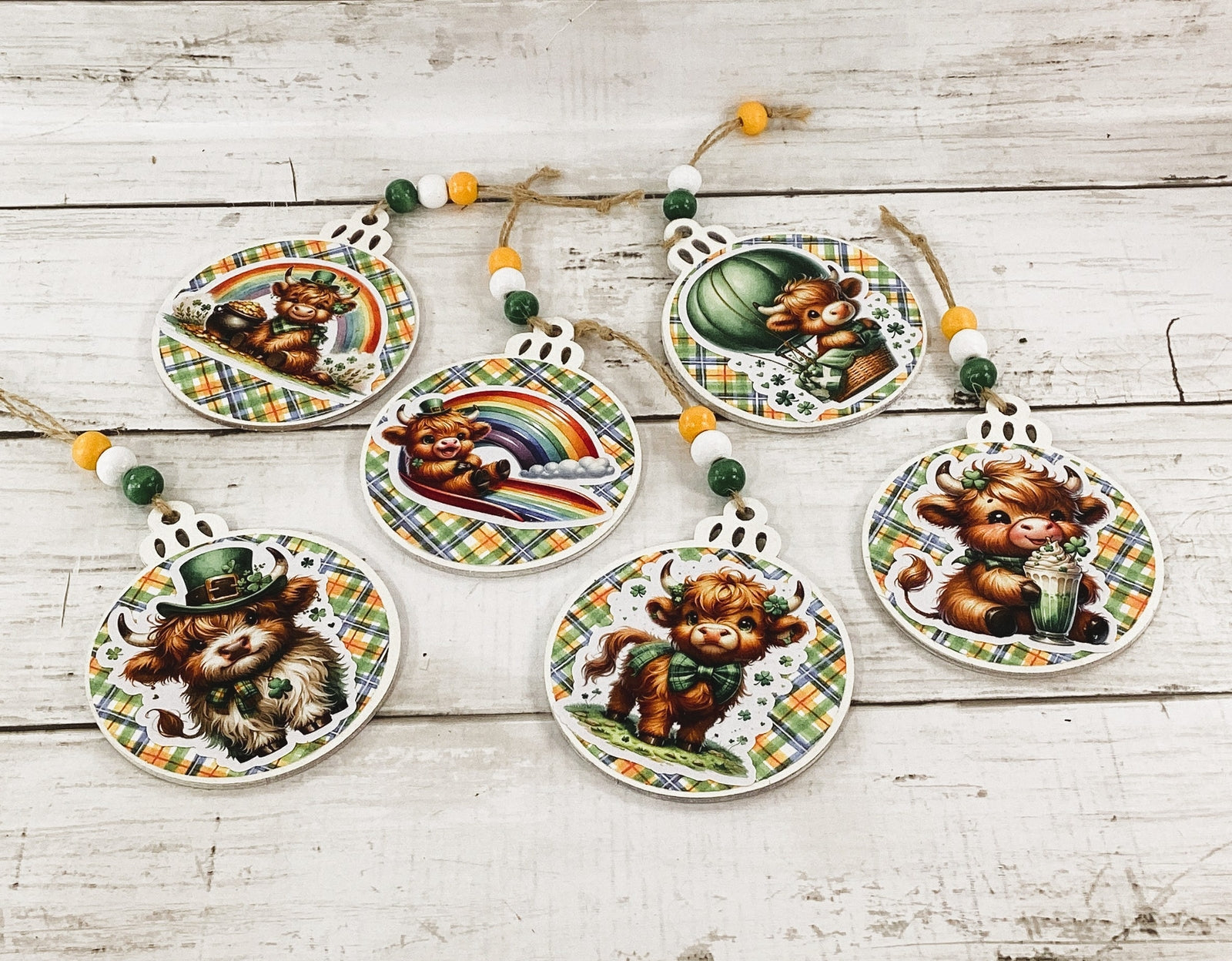 AGD St Patrick's Decor - Cute Highland Cow Ornaments 6pc Set