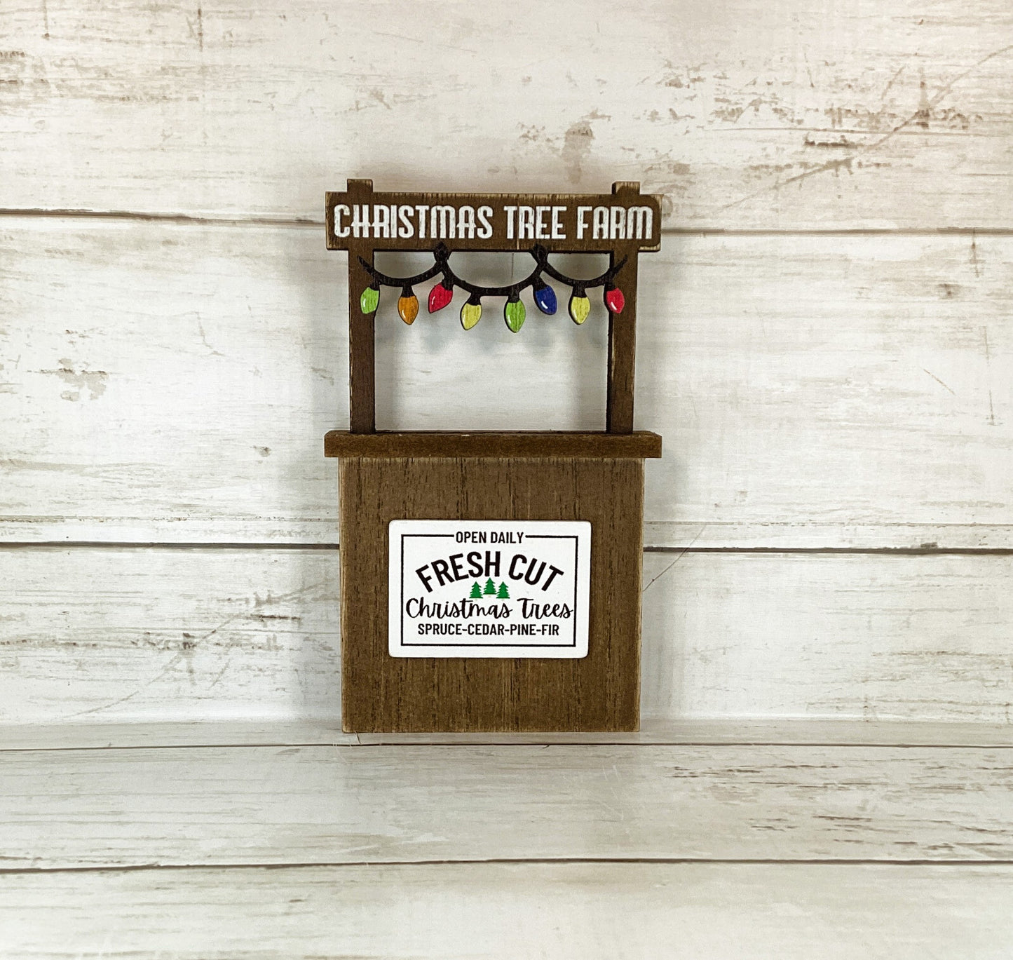 HL Christmas Decor - Small Village Wood Tabletop Tier Tray Booth