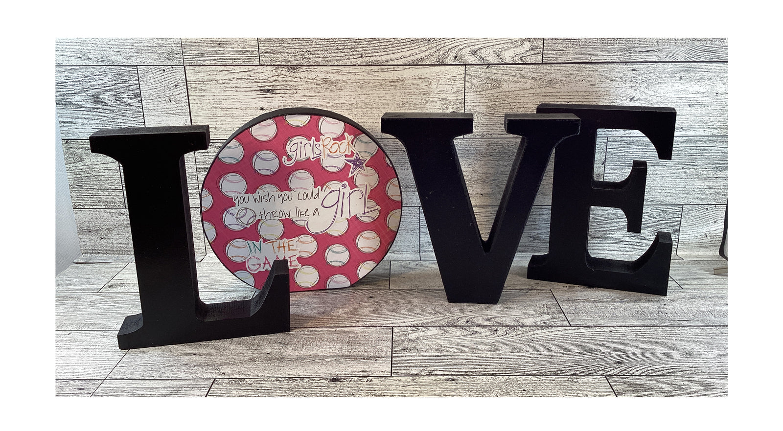 AGD Sports Gift Decor -  Wood Softball Love L O V E Word Tabletop Display