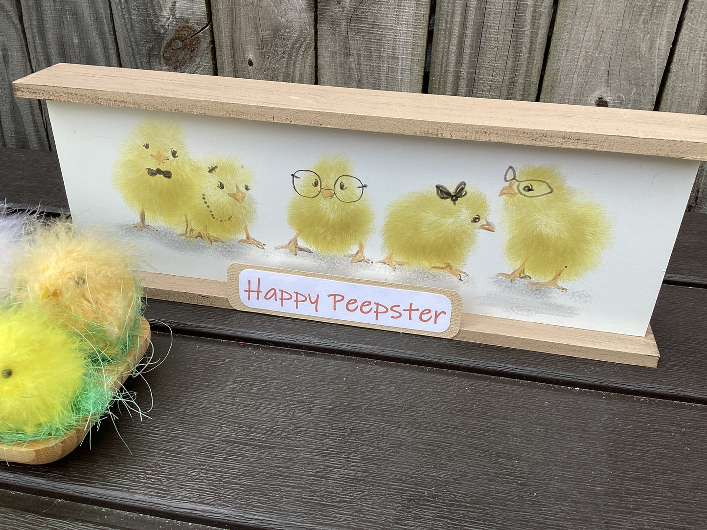 AGD Easter Decor - Fuzzy Chicks Happy Peepster Tabletop Sign 2pc