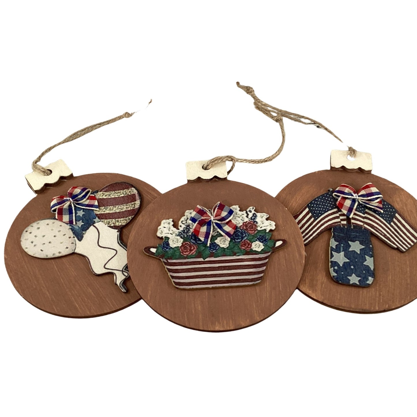 AGD Patriotic Decor - July 4th Icon Theme Layered Wood Ornaments 9pc