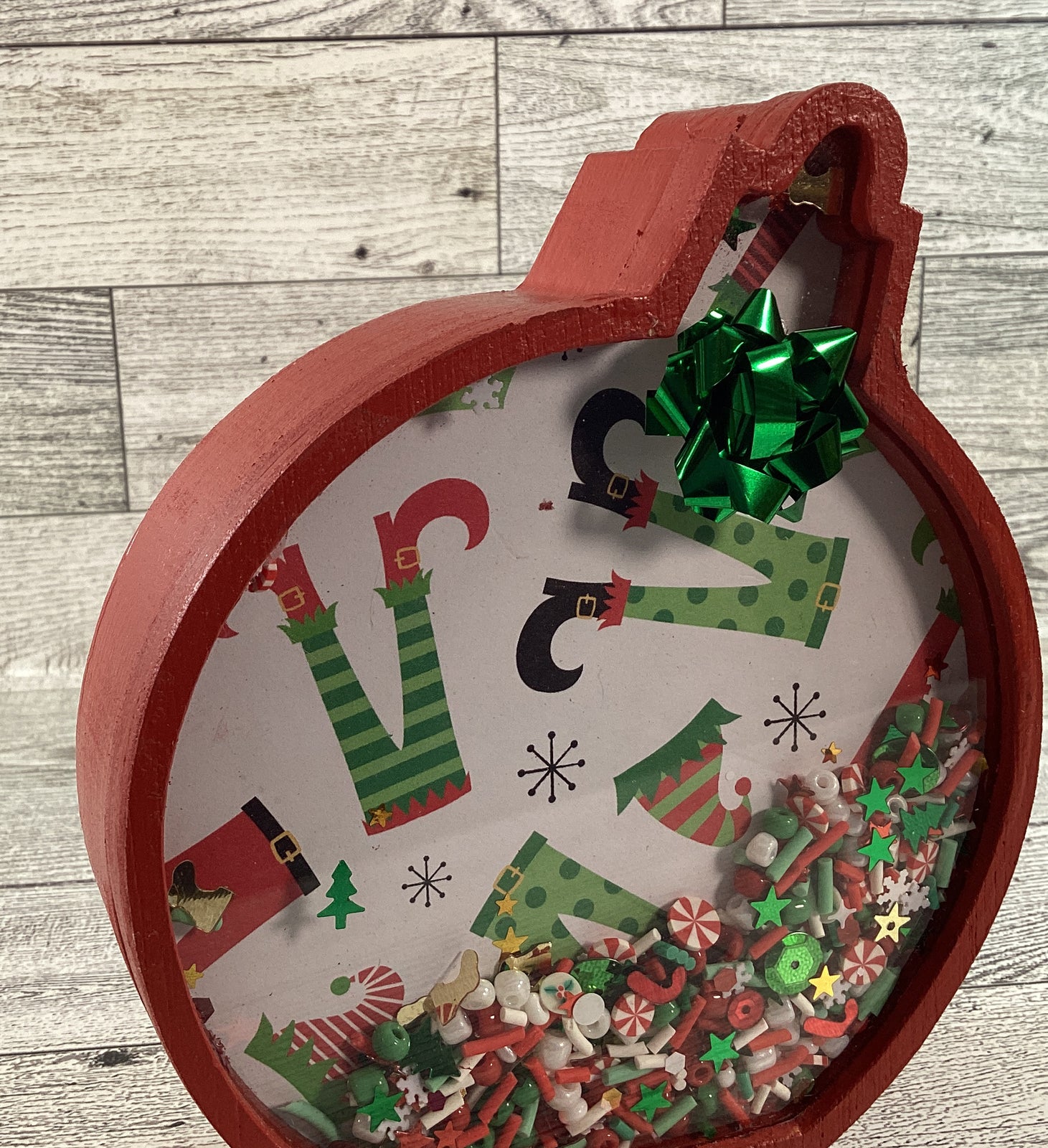 AGD Christmas Decor - Ornament Elf Elves Legs Chunky Wood Snow Shaker