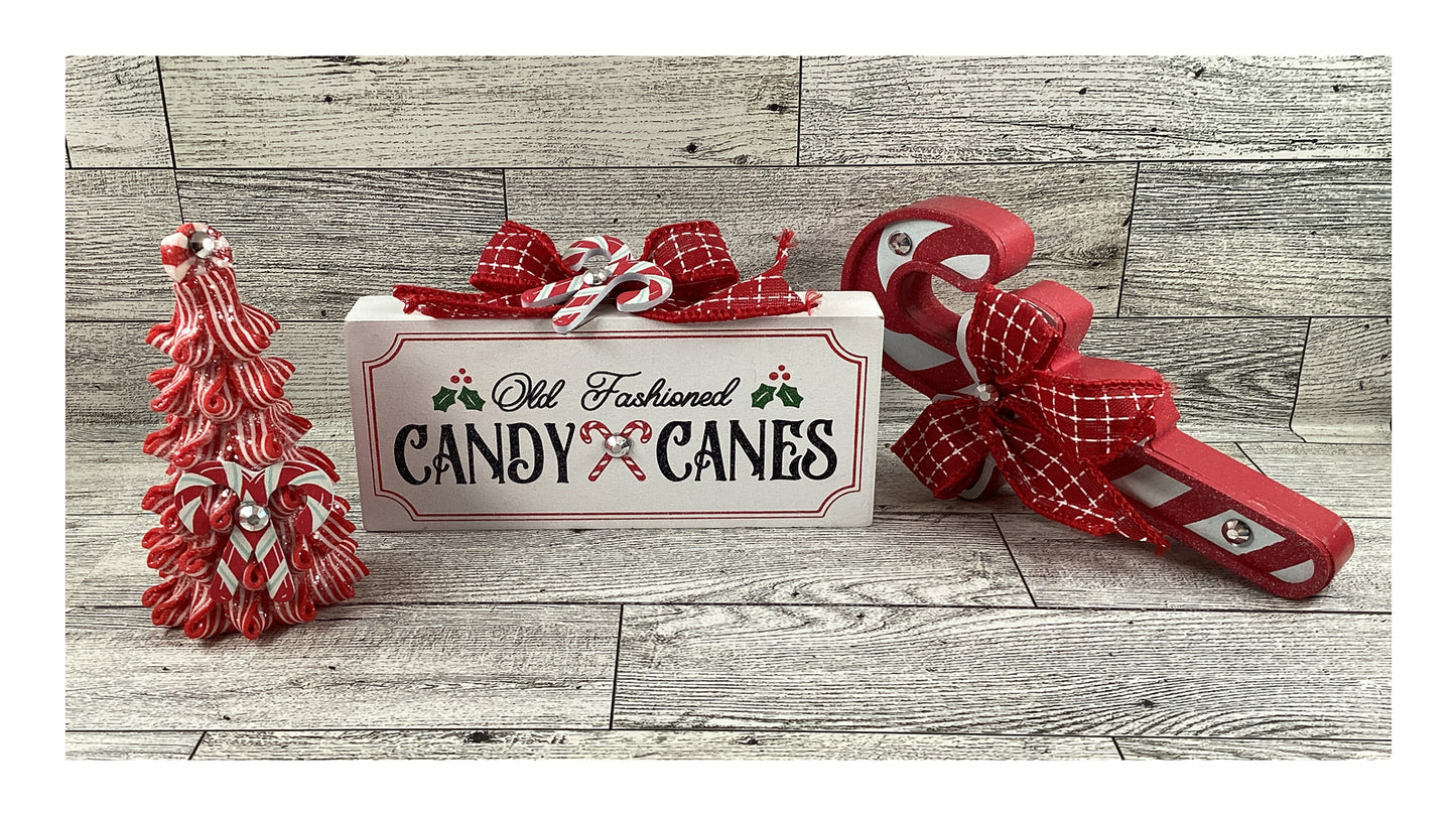AGD Christmas Decor - Peppermint Candy Cane Tier Tray Display 3pc Set