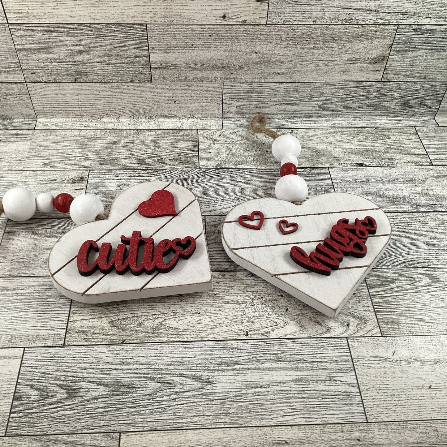 AGD Valentines Decor - Buffalo Plaid Layer Wood Ornaments 2pc Set