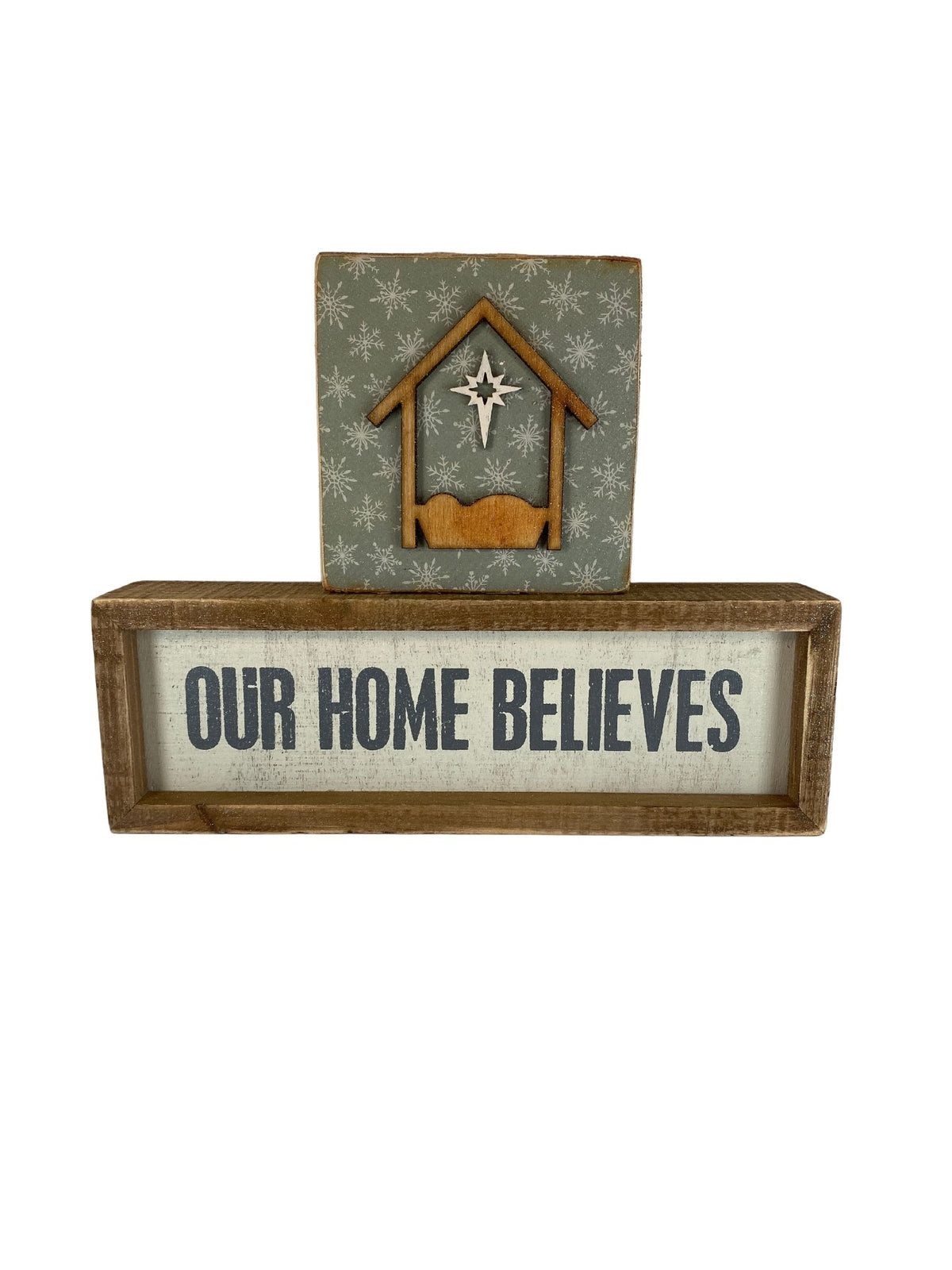 AGD Christmas Decor - Our Home Believes Baby Jesus Manger Signs 2pc