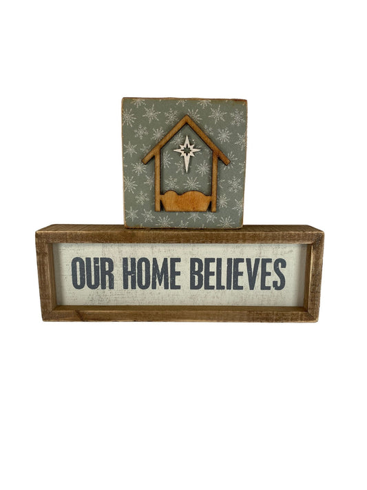 AGD Christmas Decor - Our Home Believes Baby Jesus Manger Signs 2pc