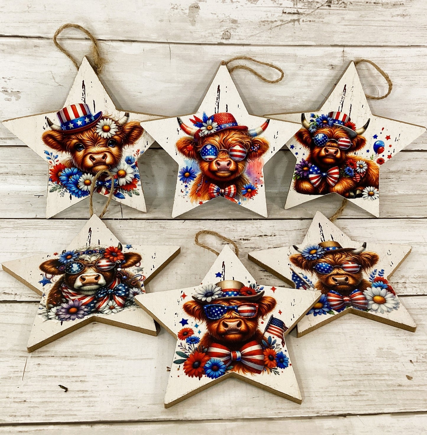 AGD Patriotic Decor - July 4th Highland Cow Ornaments 12pc Set