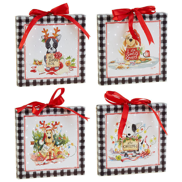 Raz Imports Christmas Decor - Lighted Dog Puppy Signs 4pc Set