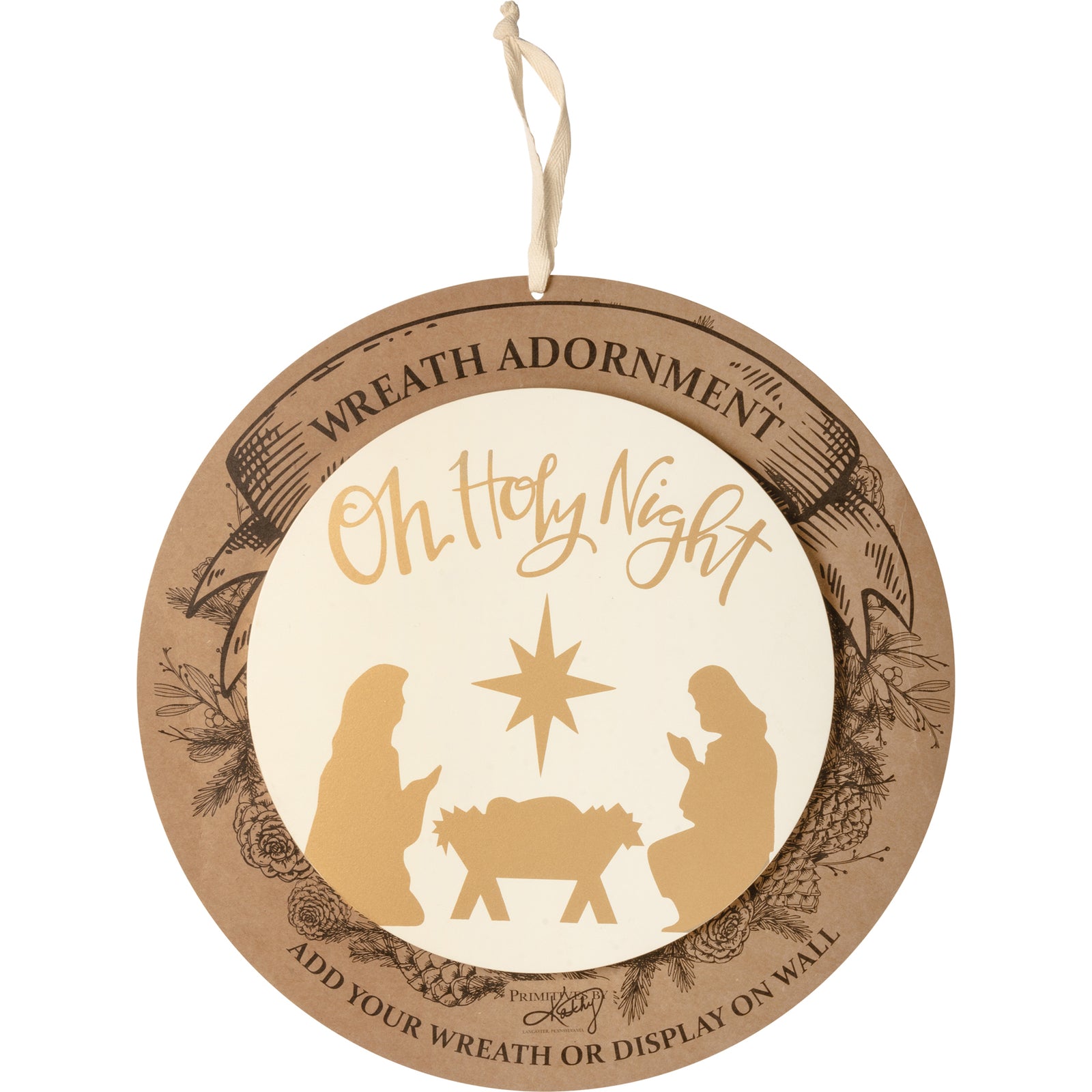 PBK Christmas Decor - Oh Holy Night Nativity Family Wreath Insert Sign