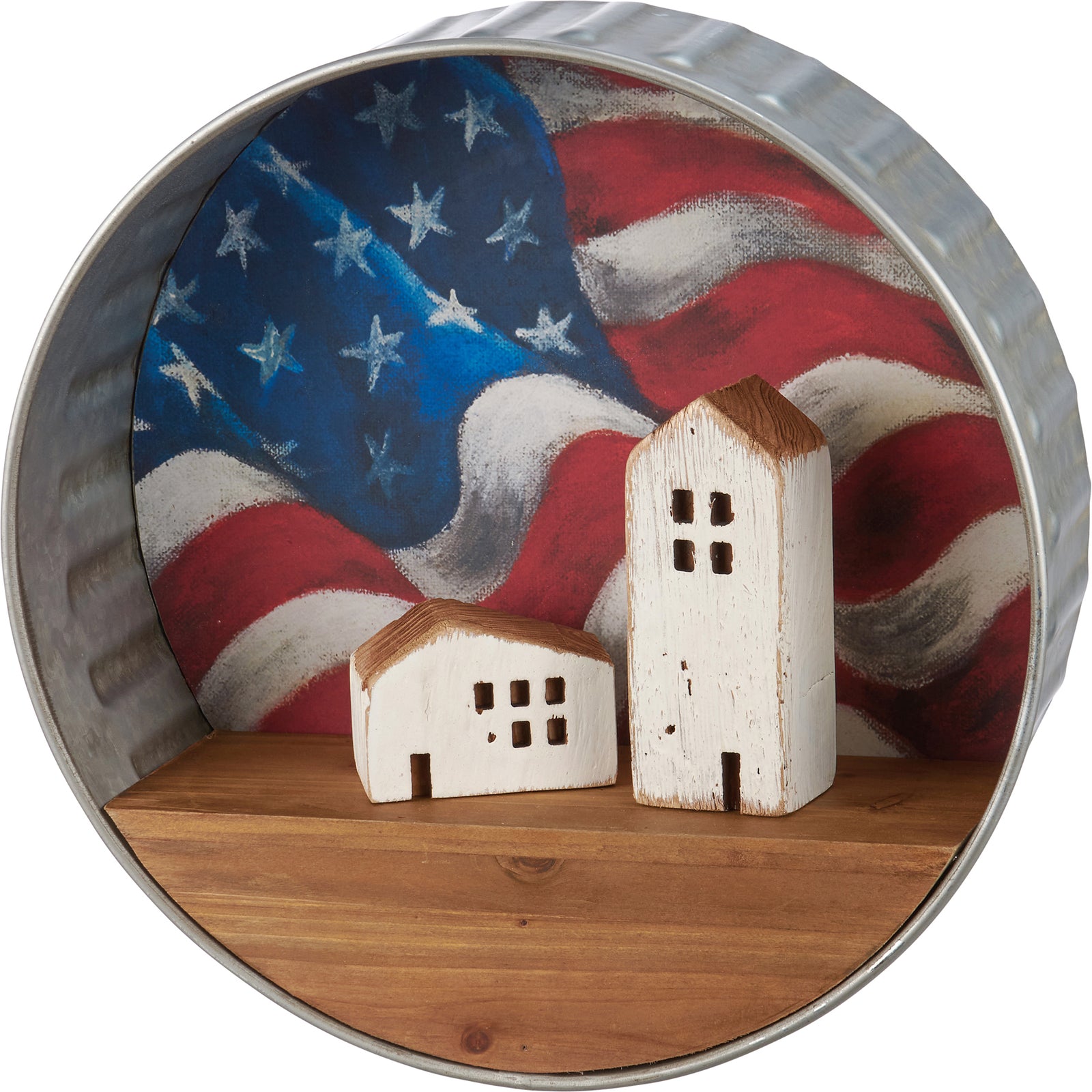 PBK Patriotic Home Decor - American Flag Metal Round Wall Shelf