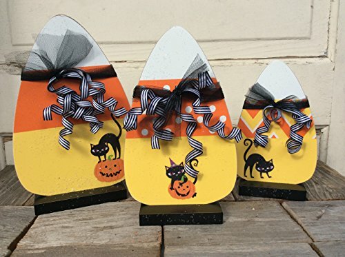 AGD Halloween Decor - LG Candy Corn Cats 3pc Set