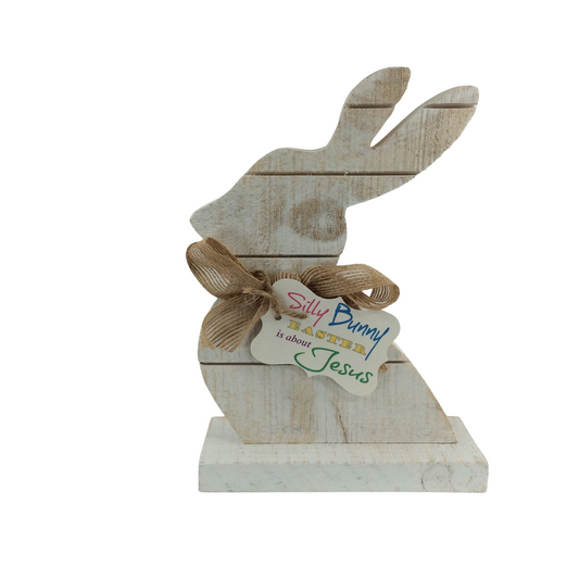 AGD Easter Decor - Silly Bunny About Jesus Small White Wood Slat Bunny