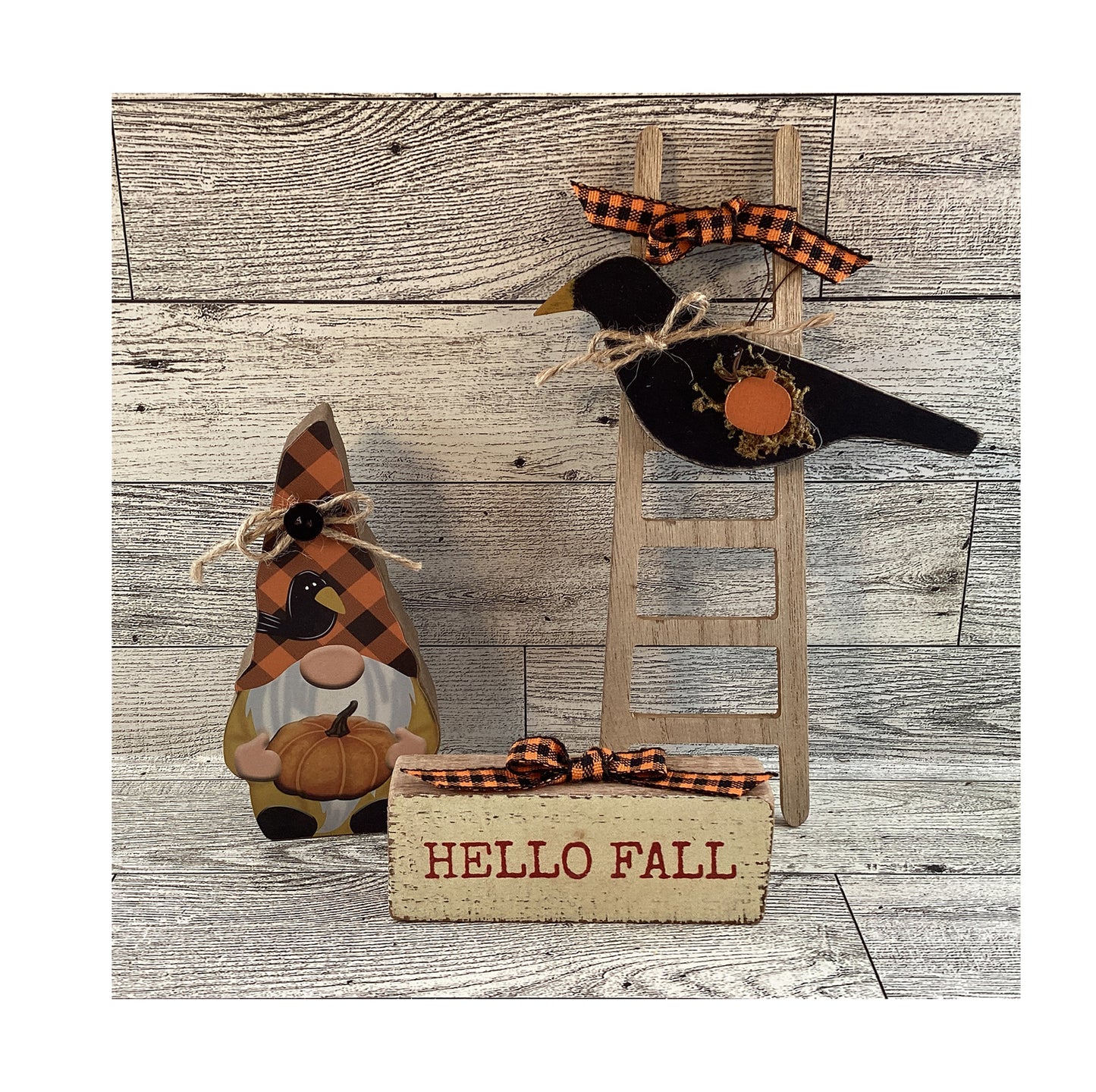AGD Fall Decor - Hello Fall Gnome Crow Ladder Tier Tray  3pc Set
