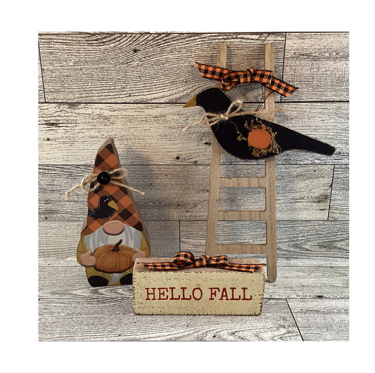 AGD Fall Decor - Hello Fall Gnome Crow Ladder Tier Tray  3pc Set