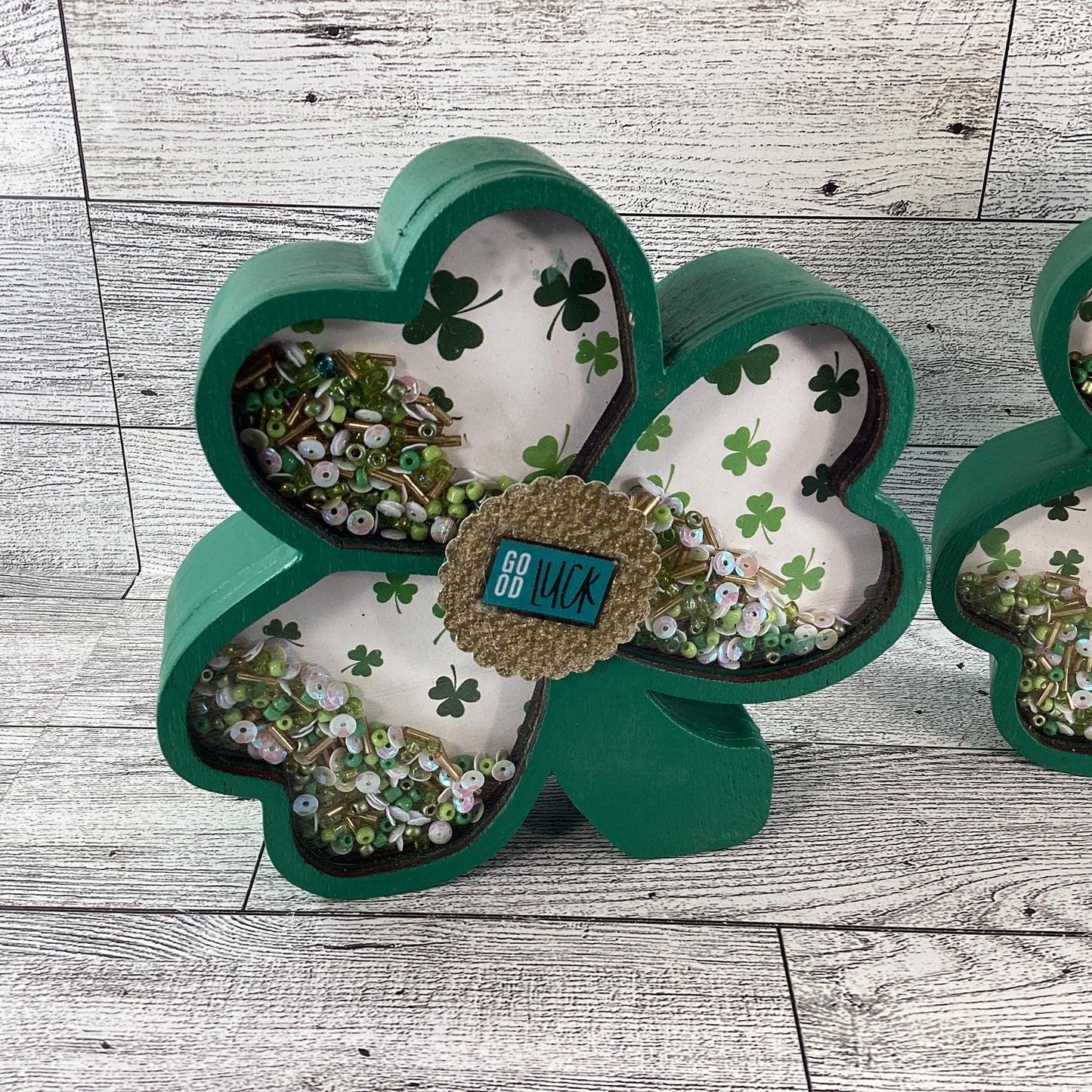 AGD St Patrick Decor -  Shamrock Chunky Wood Shaker Sitter 2pc