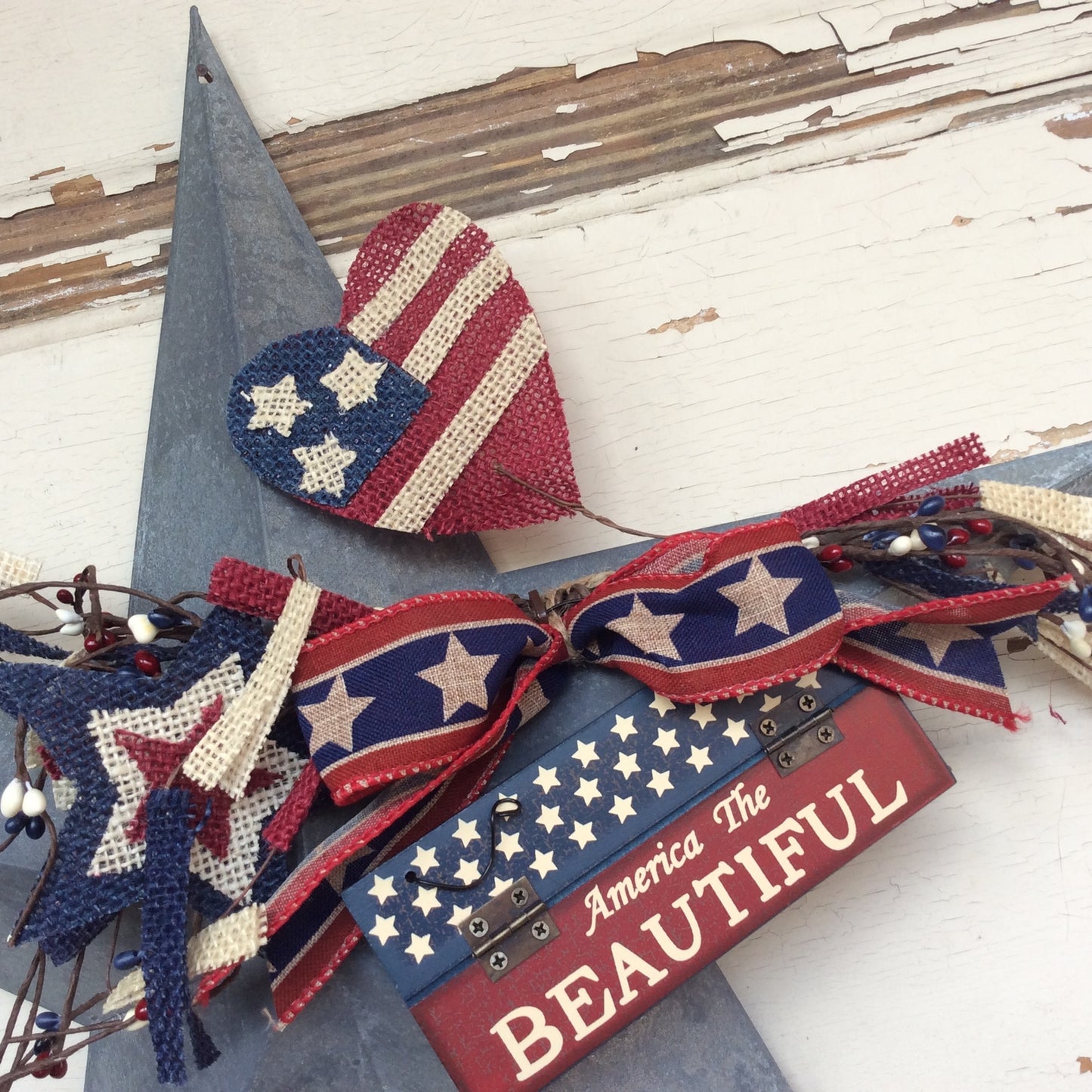 AGD Patriotic Decor - America the Beautiful Prim Galvanized 3-D Metal Star
