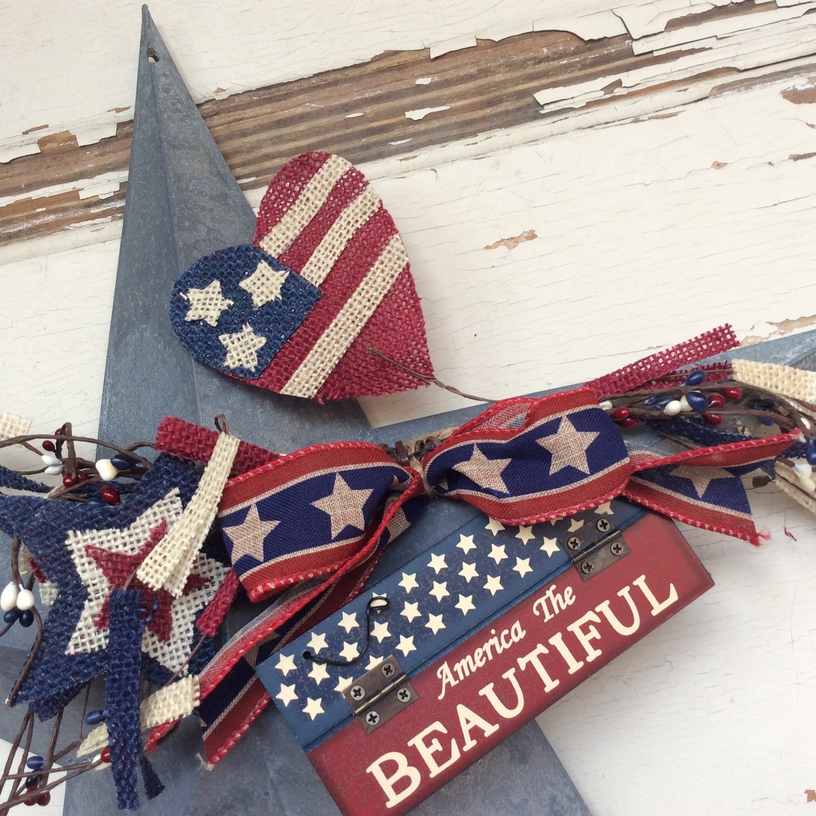 AGD Patriotic Decor - America the Beautiful Prim Galvanized 3-D Metal Star