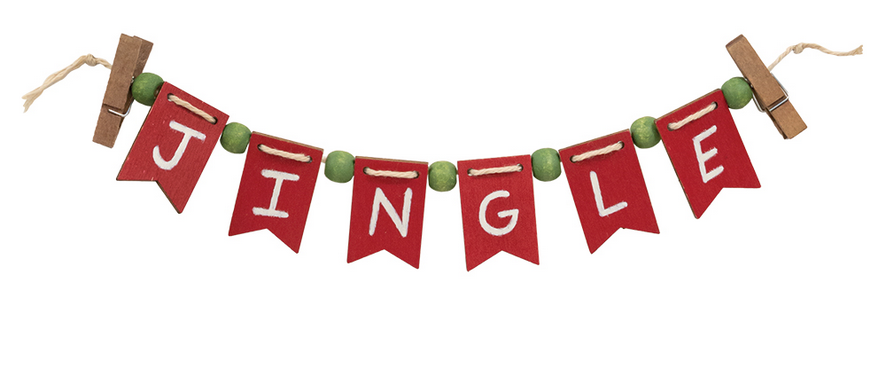 CWI Christmas Decor - Jingle Tier Tray Mini Small Banner Garland Clip