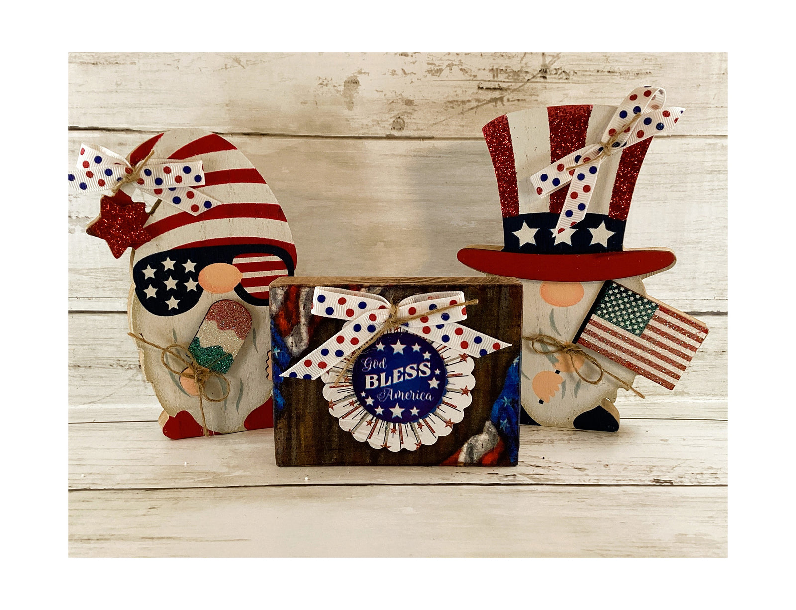 AGD Patriotic Decor - Gnomes Uncle Sam July 4th Theme Tier Tray 3pc