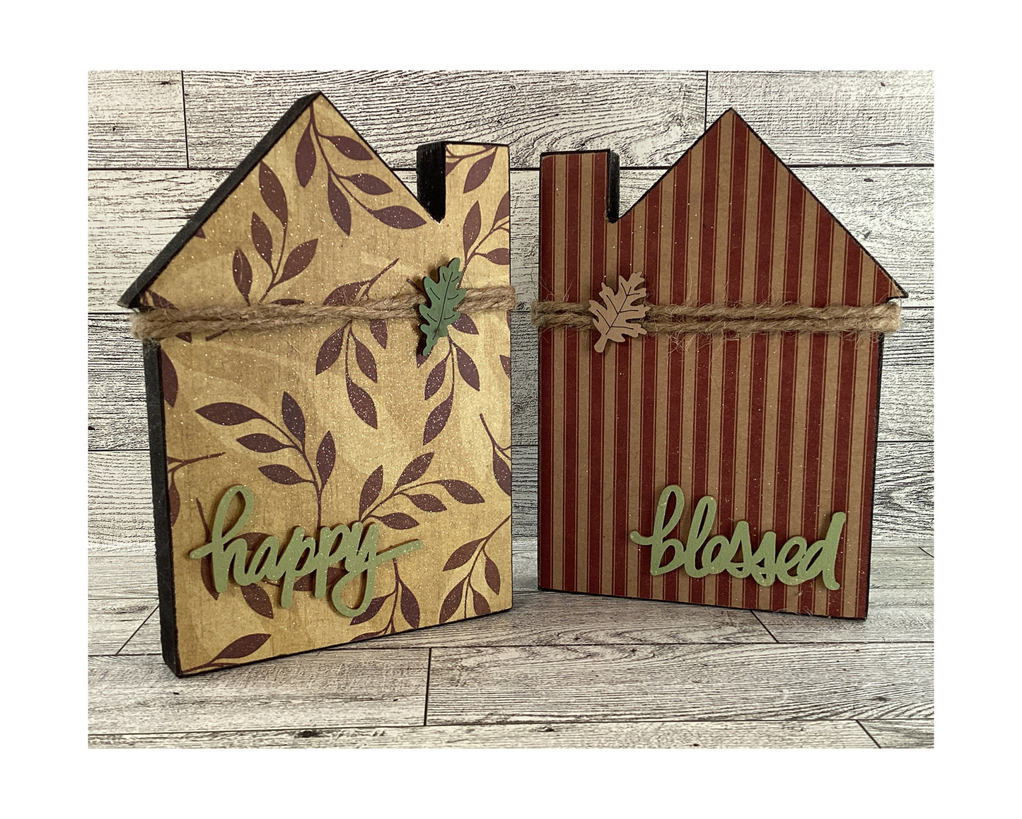 AGD  Fall Decor - Thanksgiving Reversible Wood Houses Sitter 2pc Set