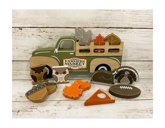 AGD  Fall Decor - Farmers Market Stand Multi Seasons Chunky Wood Truck