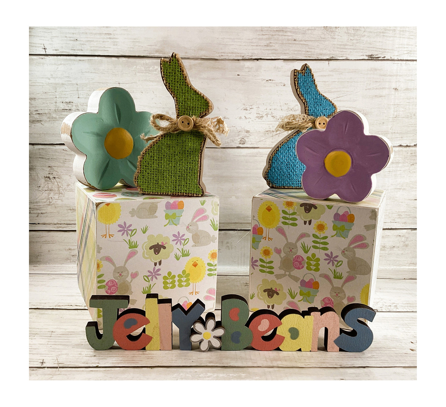 AGD Easter Decor - Jellybeans Block Signs Rabbit Spring Flowers Display
