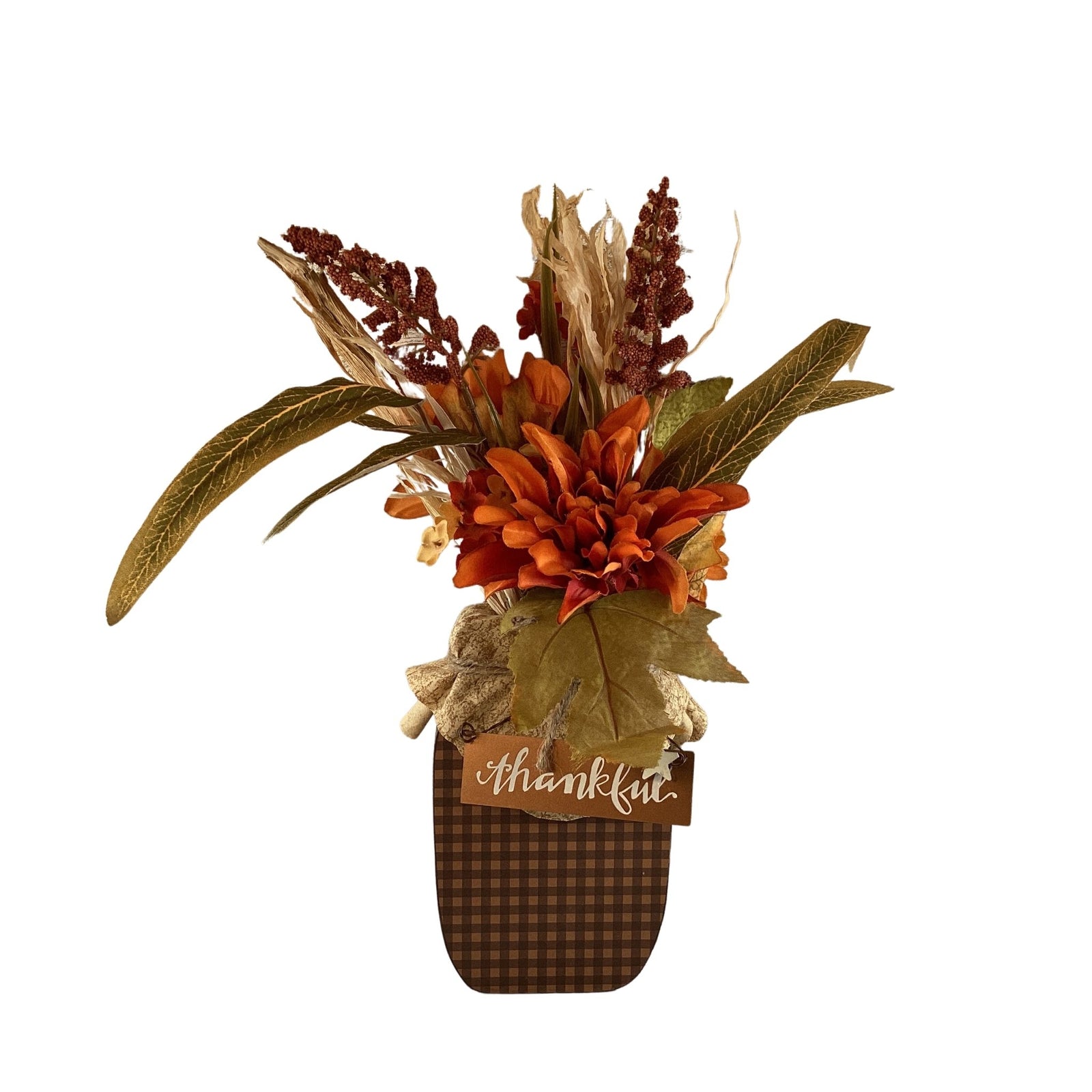 AGD Fall Decor - Autumn Grateful Thankful Floral Wood Mason Jar Display