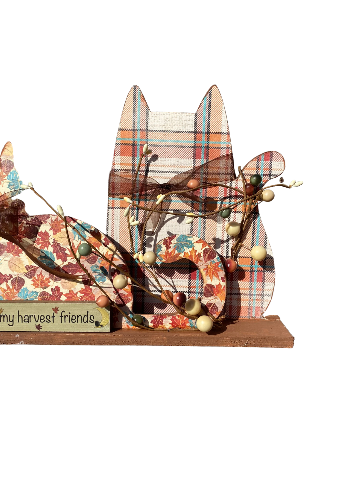 AGD Fall Decor - Harvest Friends Prim Wood Trio Cat Tabletop Decor