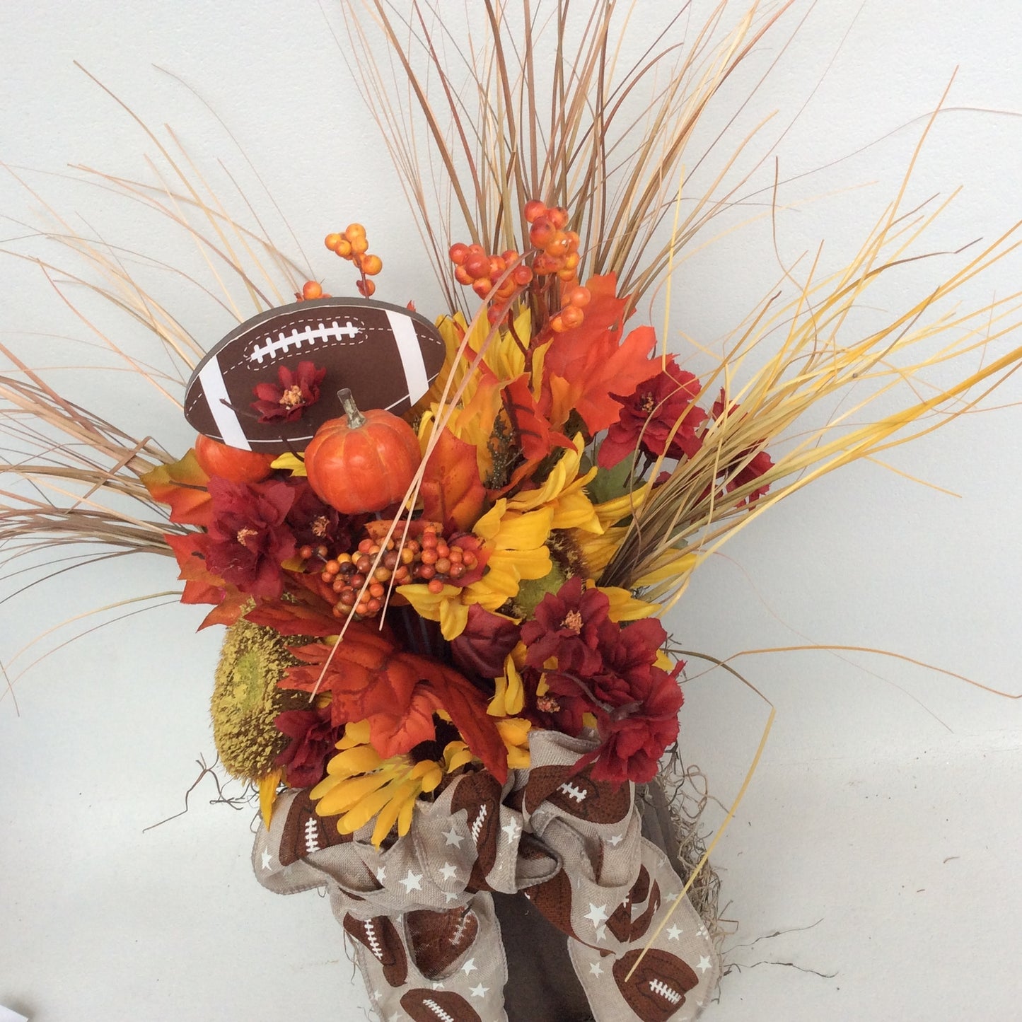 AGD Fall Decor - Football Pumpkin Filled Artificial Floral Display