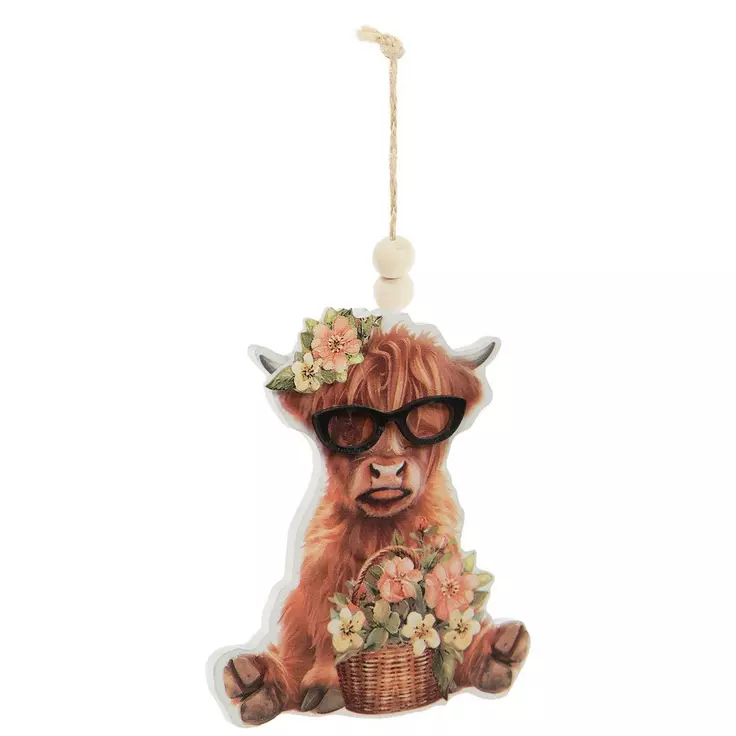 HL Spring Decor - Flower & Carrot Highland Cow Ornaments 2pc